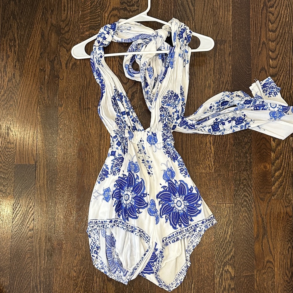 LF Blue and White Floral Romper